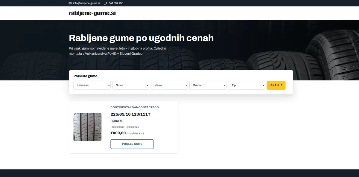 Naslovnica spletne strani rabljene-gume.si